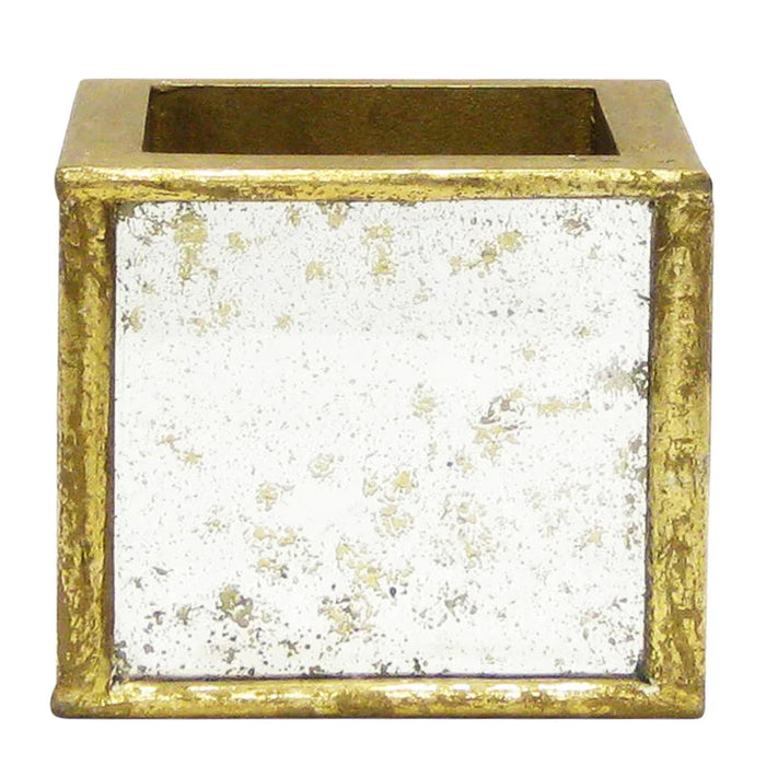 Small Wooden Square Planter - Gold Antique w/Antique Mirror