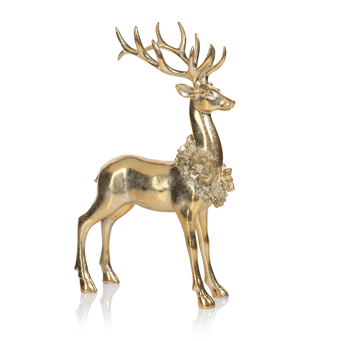 Golden Standing Deer with Floral Wreath