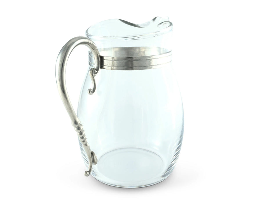 Classic Curved Glass Pitcher Pewter Handle