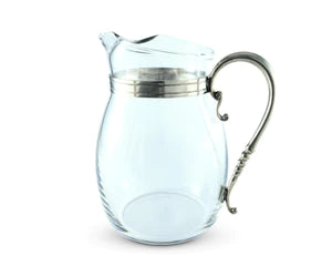 Classic Curved Glass Pitcher Pewter Handle