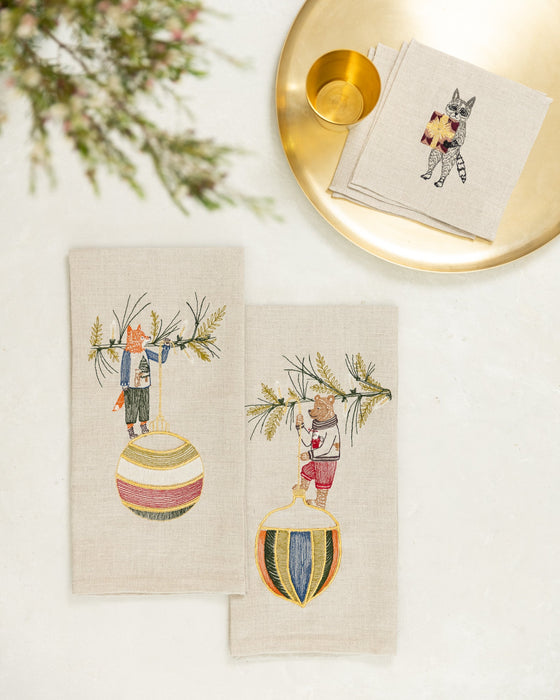 Deck the Halls Fox Tea Towel
