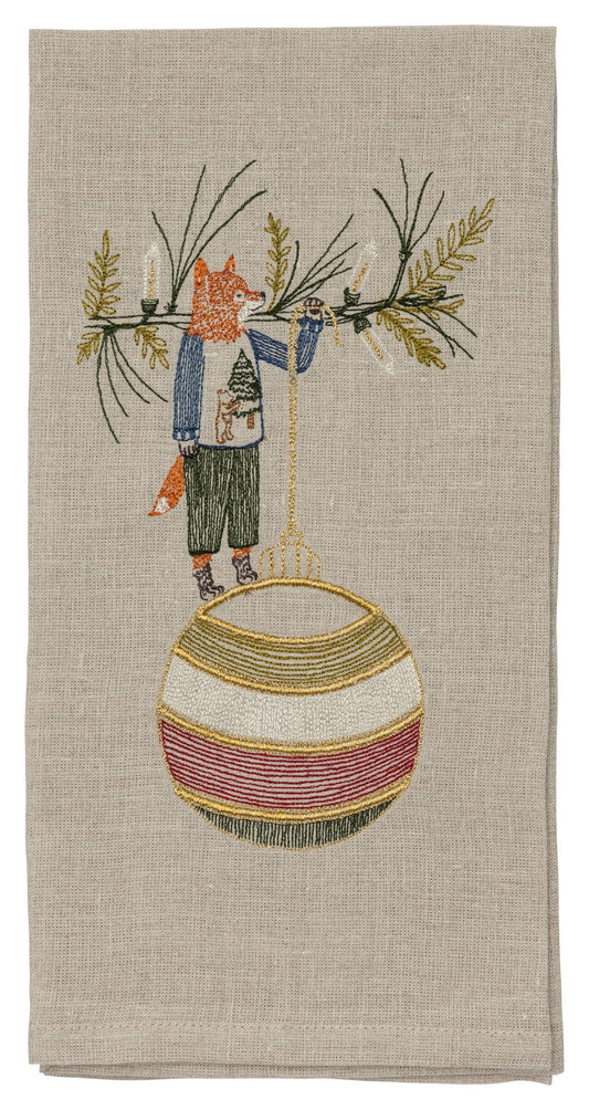 Deck the Halls Fox Tea Towel
