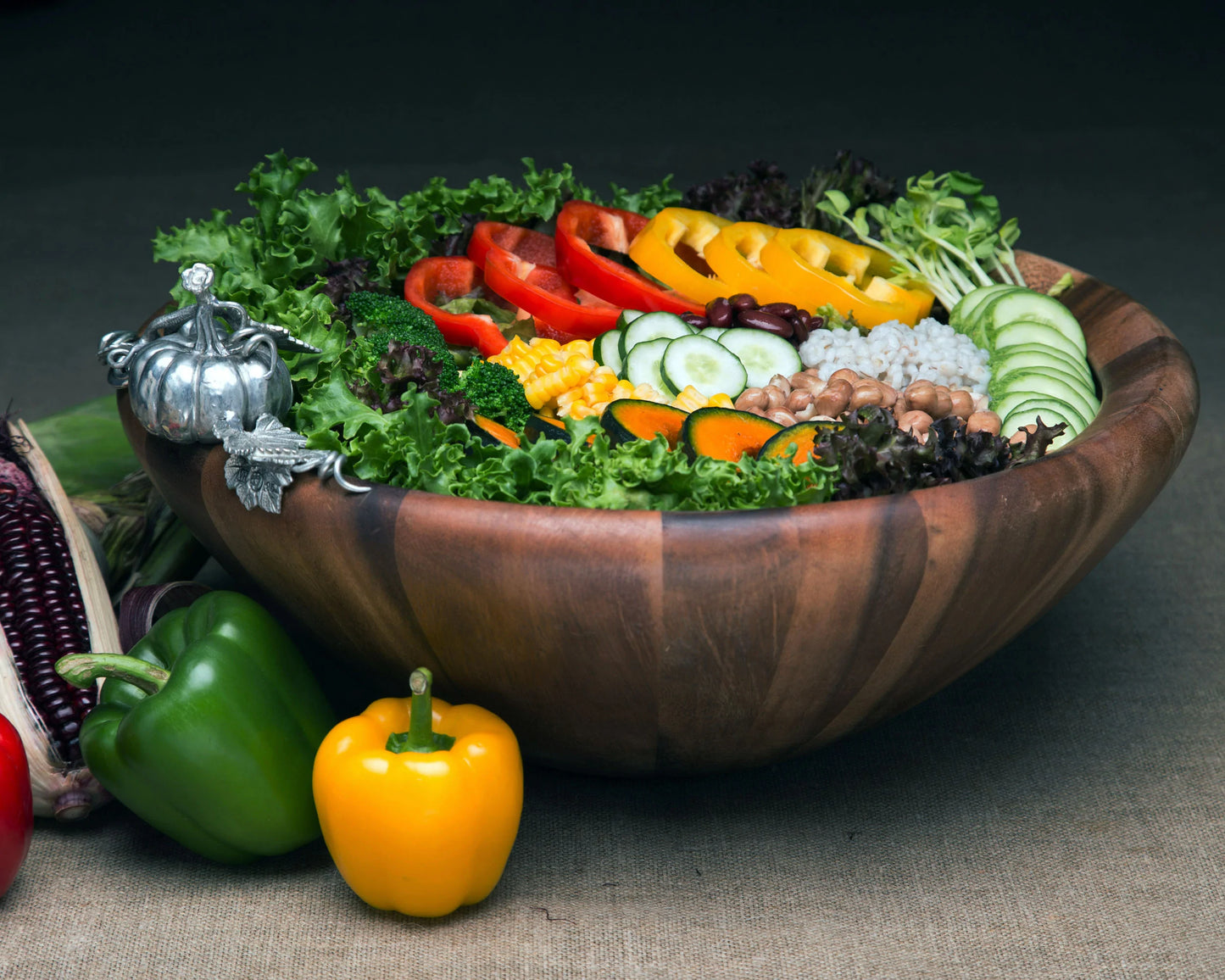 Harvest Large Wood Serving Bowl