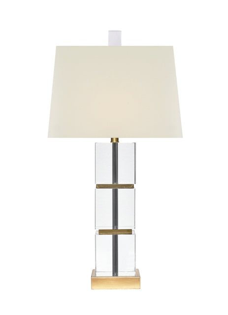 Solid Stacked Square Hand Polished Crystal Table Lamp