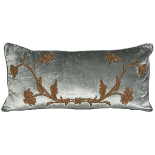 Gold Embroidered on Turquoise Velvet Pillow