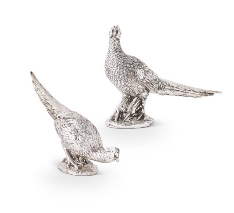 Antique Silver Resin Pheasants - Set of 2