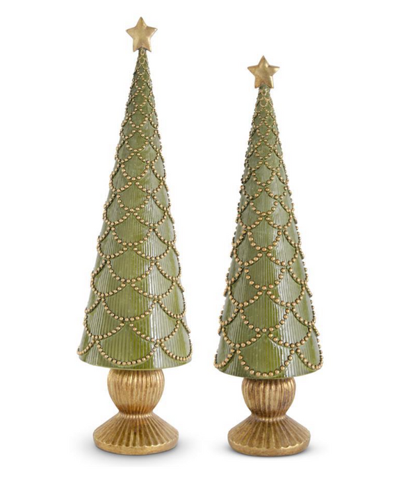 Green Resin Trees w/Gold Scallops S/2