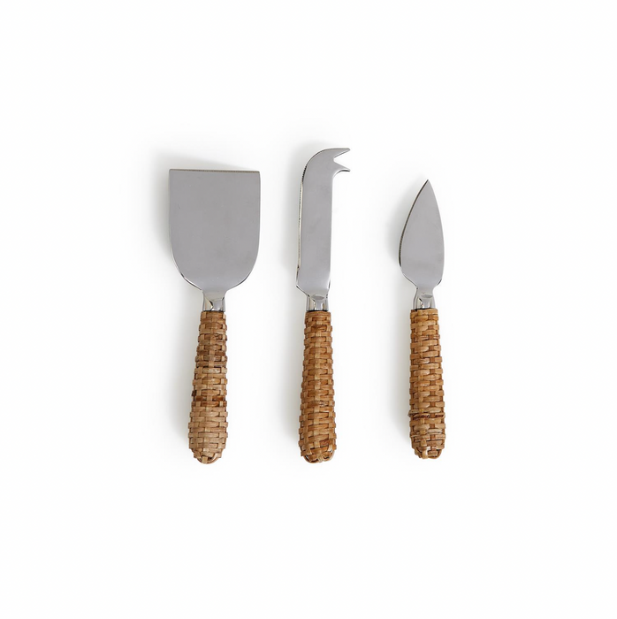Wicker Weave Set of Three Cheese Knives