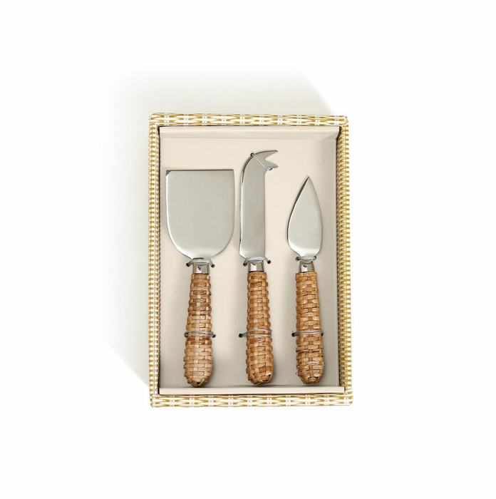 Wicker Weave Set of Three Cheese Knives