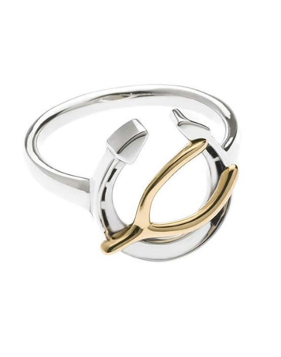 Wishing You Good Luck Horseshoe and Wishbone Ring
