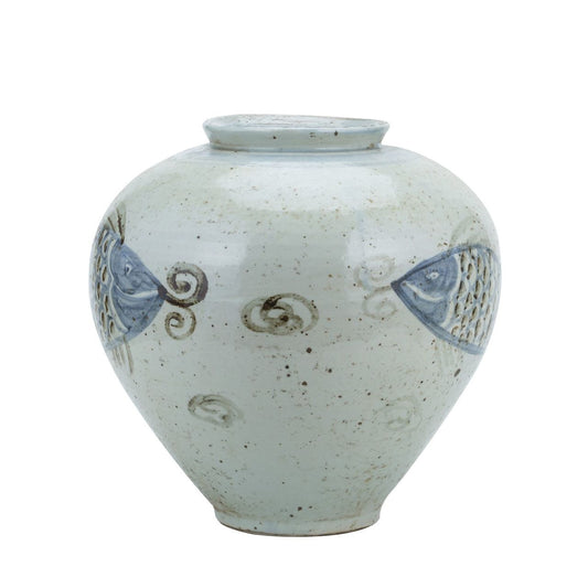 Blue And White Porcelain Silla Koi Fish Jar