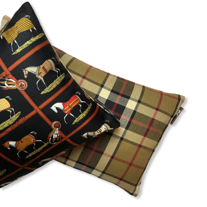 Hermes Petits Chevaux Noir Vintage Silk Scarf Pillow Covers 20"