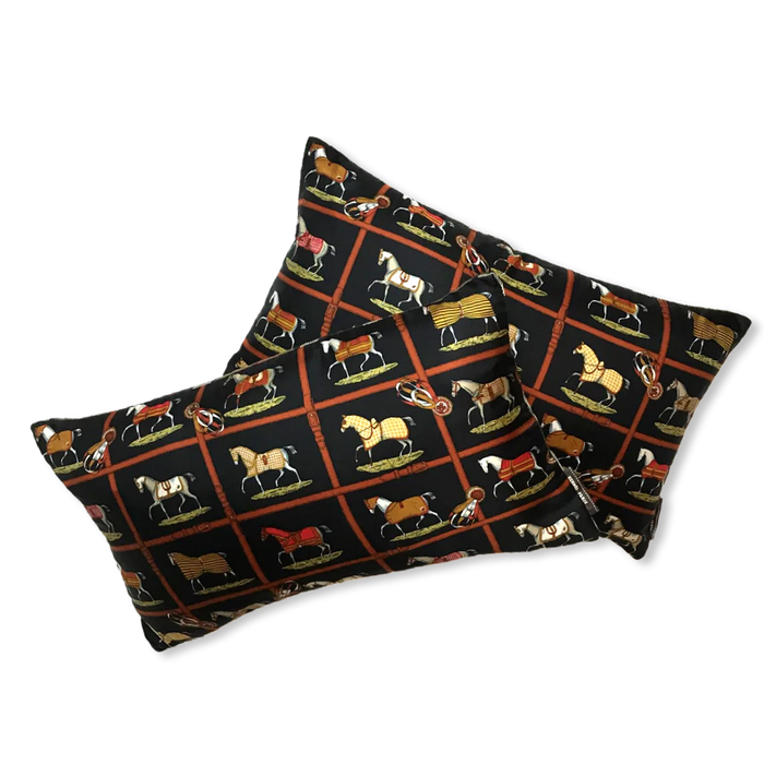 Hermes Petits Chevaux Noir Vintage Silk Scarf Pillow Covers 20"